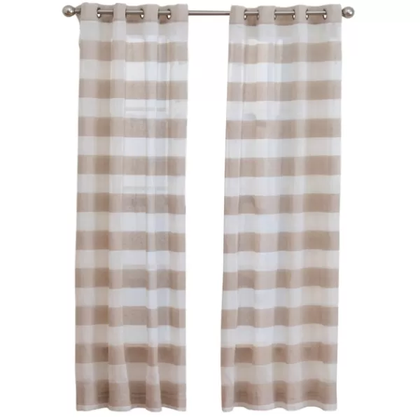 Curtains & Drapes-Kirkland's Home Natural Stripe Sheer Single Curtain Panel, 84 In. Tan/White
