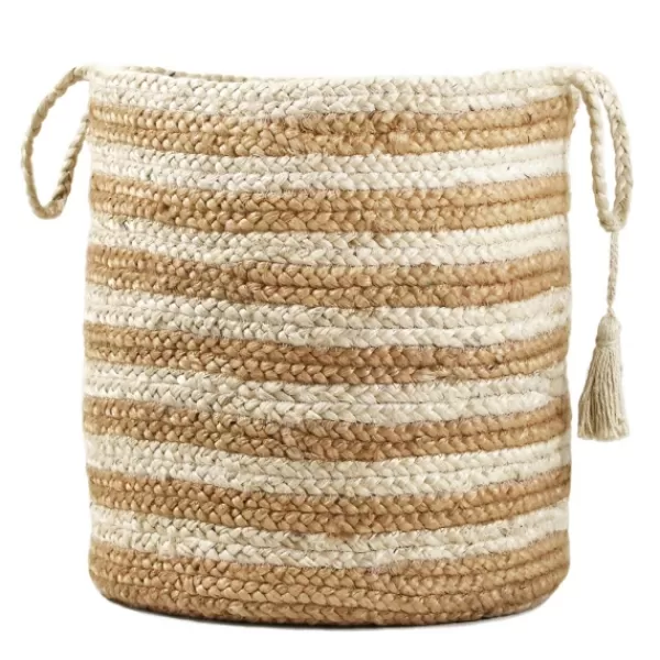 Baskets & Boxes-Kirkland's Home Natural Striped Jute Basket With Handles, 19 In. Tan/Ivory