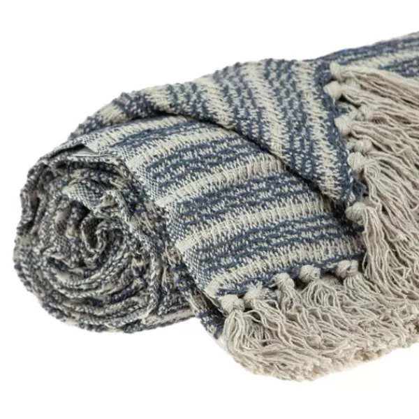 Blankets & Throws-Kirkland's Home Natural Striped Woven Tassel Throw Blue