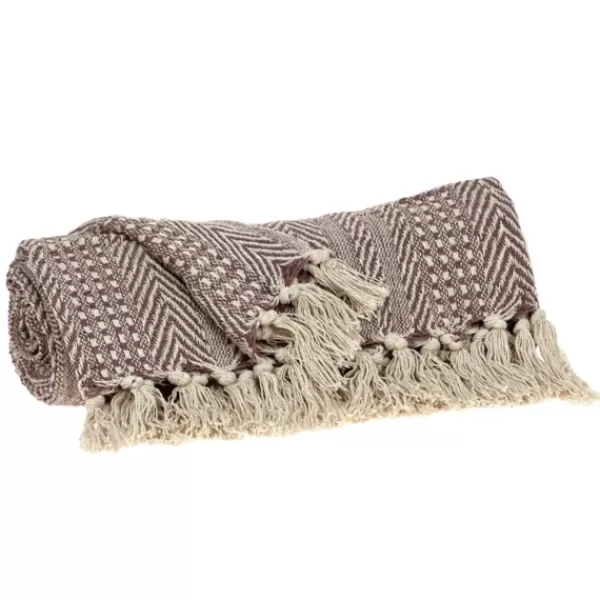 Blankets & Throws-Kirkland's Home Natural Striped Woven Tassel Throw Brown