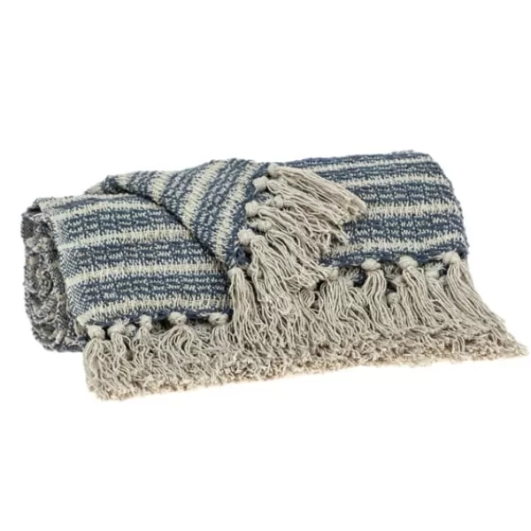 Blankets & Throws-Kirkland's Home Natural Striped Woven Tassel Throw Blue