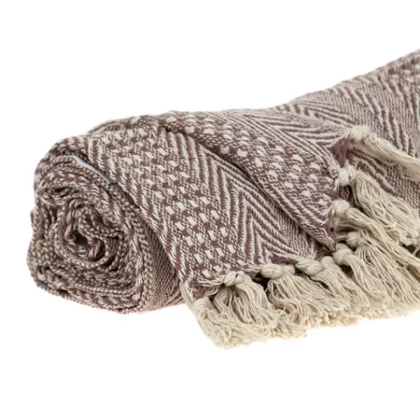 Blankets & Throws-Kirkland's Home Natural Striped Woven Tassel Throw Brown