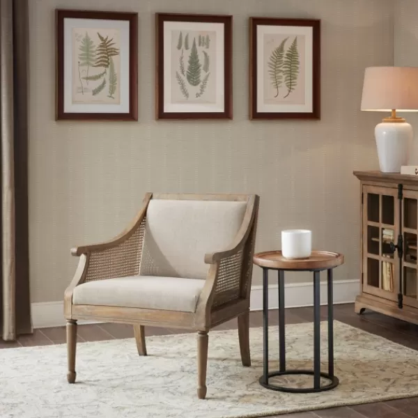 Accent Chairs-Kirkland's Home Natural Upholstery Cane Inset Accent Chair Tan