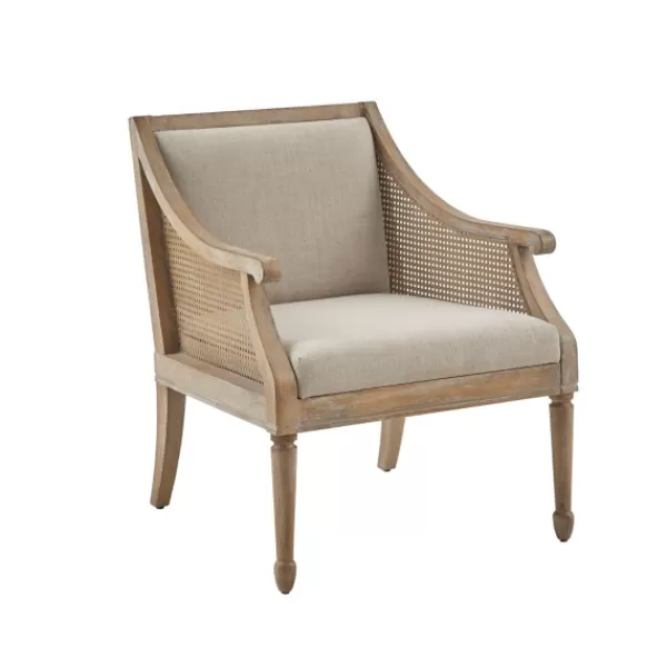 Accent Chairs-Kirkland's Home Natural Upholstery Cane Inset Accent Chair Tan