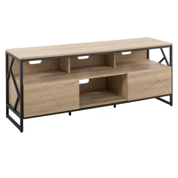 Tv Stands & Media Consoles-Kirkland's Home Natural Wood And Black Steel Media S D Tan