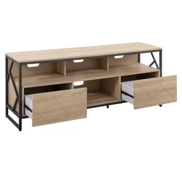 Tv Stands & Media Consoles-Kirkland's Home Natural Wood And Black Steel Media S D Tan