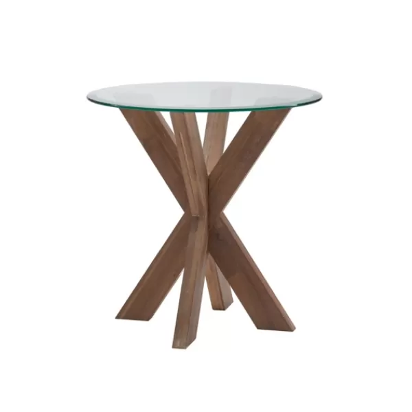 Accent & End Tables-Kirkland's Home Natural Wood And Glass Top X-Base Accent Table Tan