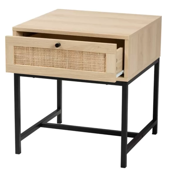 Nightstands-Kirkland's Home Natural Wood And Metal 1-Drawer Nights D Tan
