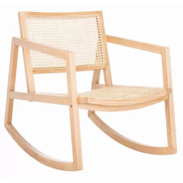 Accent Chairs-Kirkland's Home Natural Wood And Rat Rocking Chair Tan