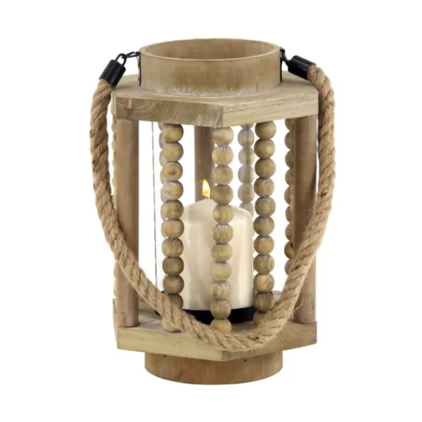 Lanterns-Kirkland's Home Natural Wood Beaded & Rope Handle Lantern Tan