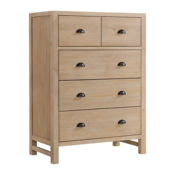 Dressers & Chests-Kirkland's Home Natural Wood Grain 5-Drawer Storage Chest Tan