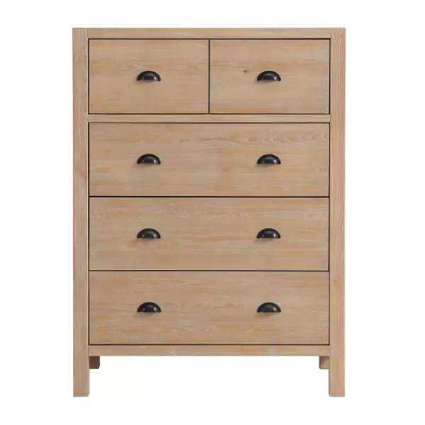 Dressers & Chests-Kirkland's Home Natural Wood Grain 5-Drawer Storage Chest Tan