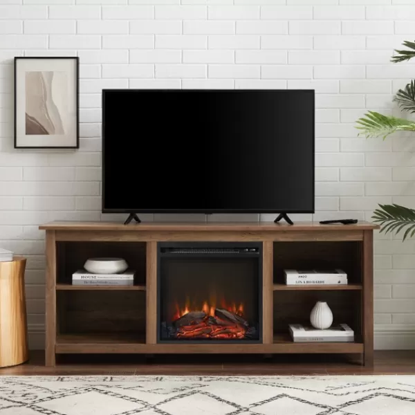 Tv Stands & Media Consoles-Kirkland's Home Natural Wood Led Fireplace Media Cabinet Brown