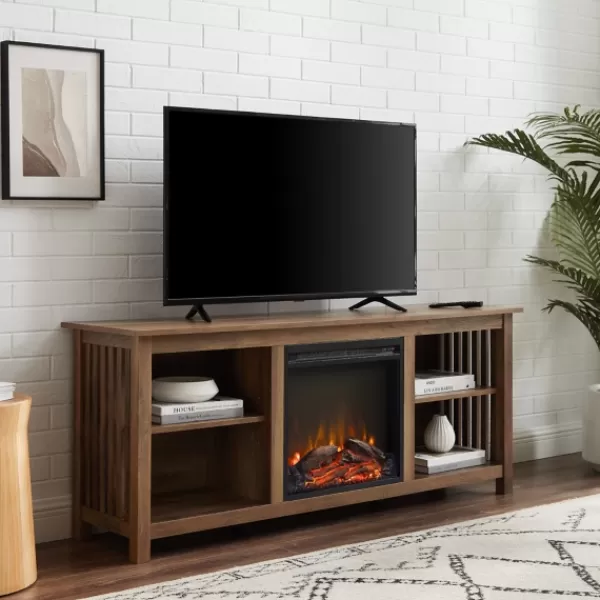 Tv Stands & Media Consoles-Kirkland's Home Natural Wood Led Fireplace Media Cabinet Brown