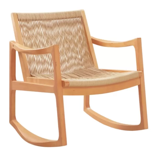 Accent Chairs-Kirkland's Home Natural Wood Modern Woven Rocking Chair Tan
