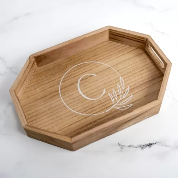 Decorative Trays-Kirkland's Home Natural Wood Monogram C Decorative Tray