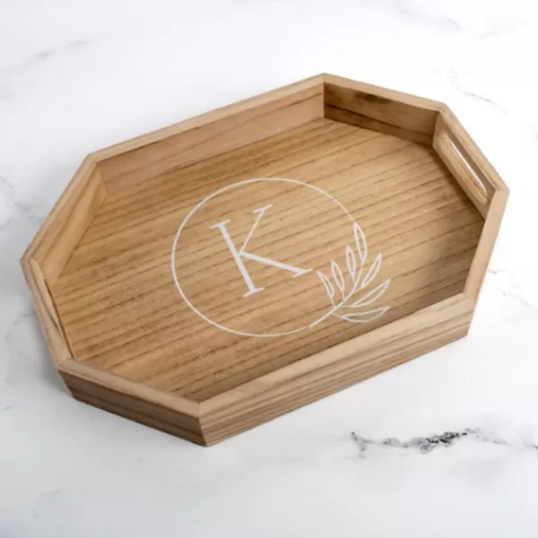 Decorative Trays-Kirkland's Home Natural Wood Monogram K Decorative Tray