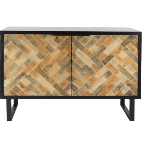 Cabinets & Sideboards-Kirkland's Home Natural Wood Mosaic Paneling Cabinet Black/Tan