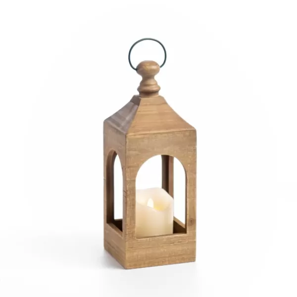 Lanterns-Kirkland's Home Natural Wood Open Frame Lantern, 15 In. Tan
