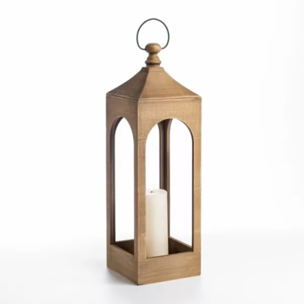 Lanterns-Kirkland's Home Natural Wood Open Frame Lantern, 25 In. Tan