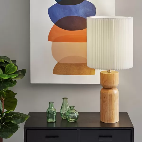 Table Lamps-Kirkland's Home Natural Wood Pleated Shade Table Lamp White