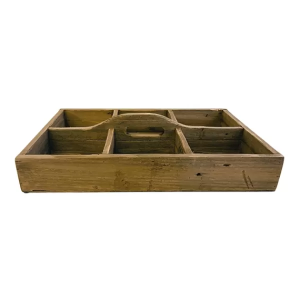Baskets & Boxes-Kirkland's Home Natural Wooden Compartment Caddy With Handle Brown