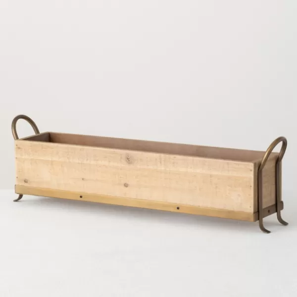 Decorative Trays-Kirkland's Home Natural Wooden Tray With Metal Handles Tan