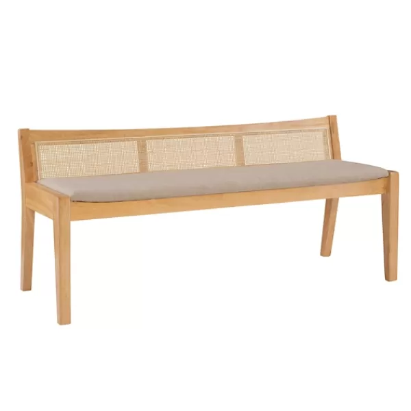 Entryway Furniture-Kirkland's Home Natural Woven Rat Back Minimalist Bench Tan