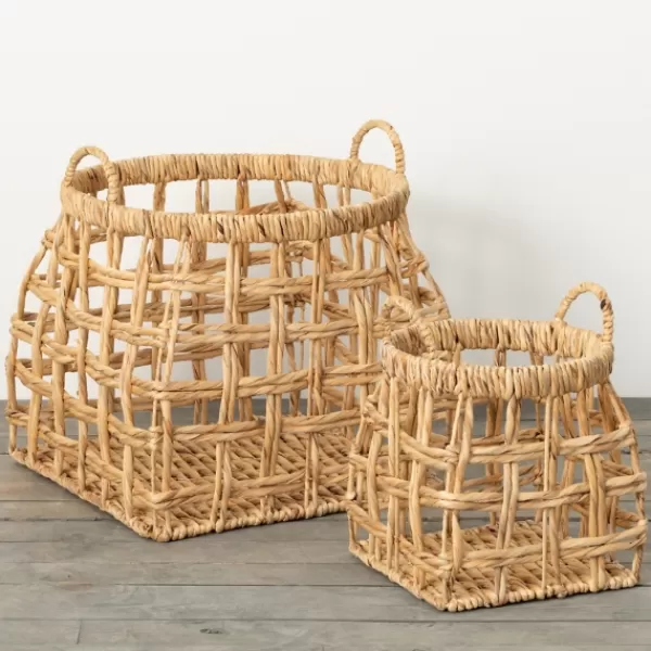Baskets & Boxes-Kirkland's Home Natural Woven Water Hyacinth Baskets, Set Of 2 Tan