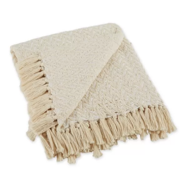 Blankets & Throws-Kirkland's Home Natural Woven Zig Zag Throw Ivory