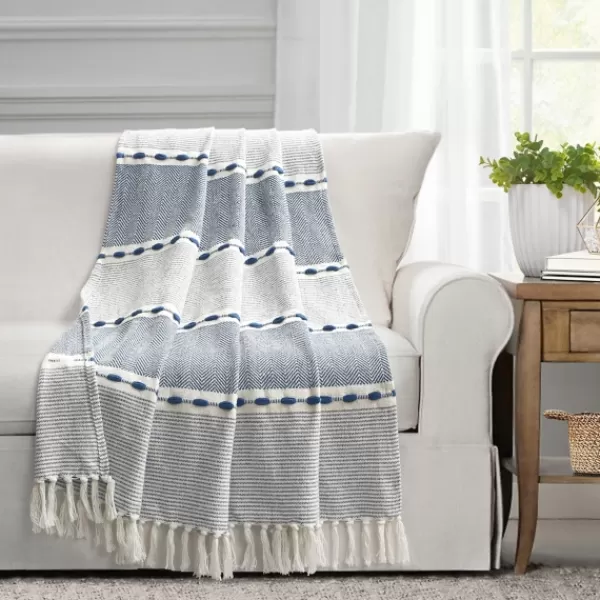 Blankets & Throws-Kirkland's Home Navy And White Herringbone Stripe Throw Blue/White