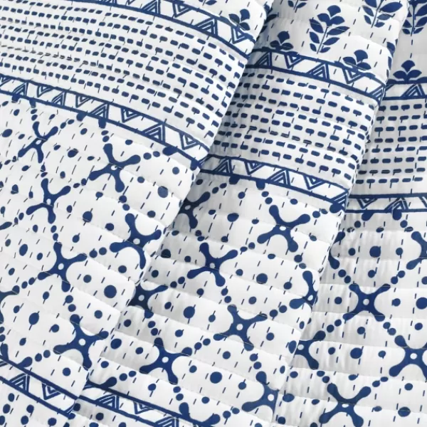 Blankets & Throws-Kirkland's Home Navy And White Striped Geometric Reversible Throw Blue/White
