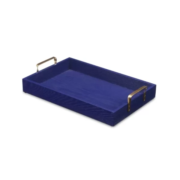 Decorative Trays-Kirkland's Home Navy Blue Wood Tray With Gold Handles Blue/Gold