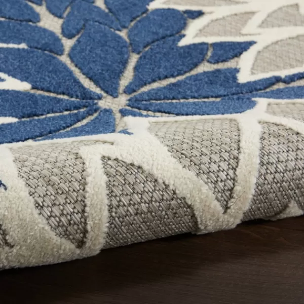 Outdoor Rugs-Kirkland's Home Navy Bright Floral Burst Outdoor Area Rug, 7X10 Blue/White/Tan