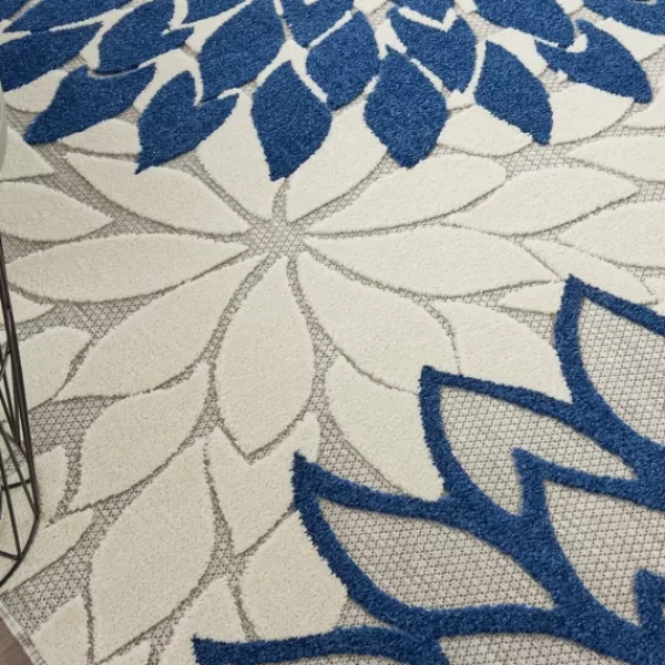 Outdoor Rugs-Kirkland's Home Navy Bright Floral Burst Outdoor Area Rug, 7X10 Blue/White/Tan