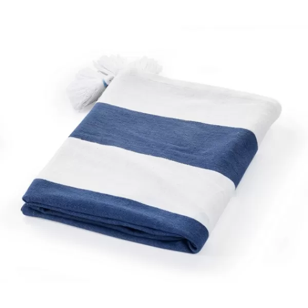 Blankets & Throws-Kirkland's Home Navy Cabana Stripe Tassel Throw Blue/White