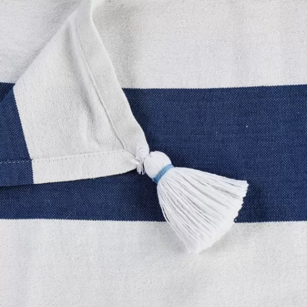 Blankets & Throws-Kirkland's Home Navy Cabana Stripe Tassel Throw Blue/White