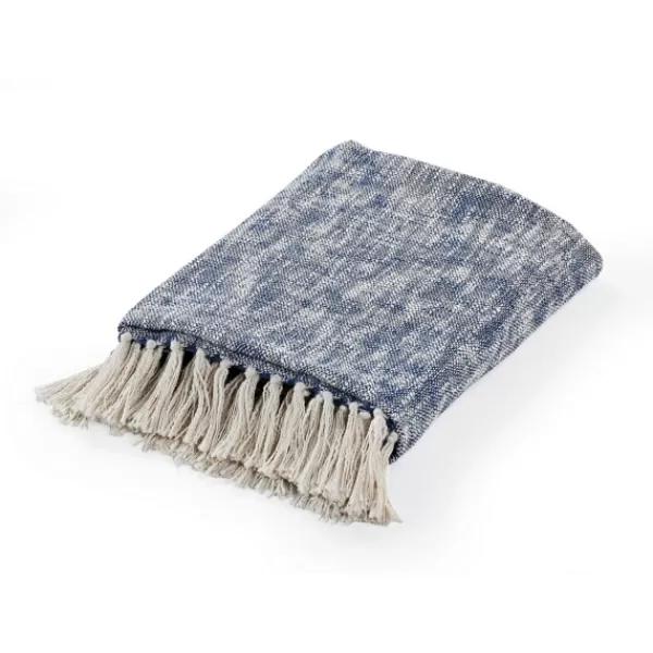Blankets & Throws-Kirkland's Home Navy Chambray Fringe Throw Blue/White