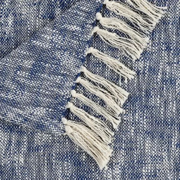 Blankets & Throws-Kirkland's Home Navy Chambray Fringe Throw Blue/White