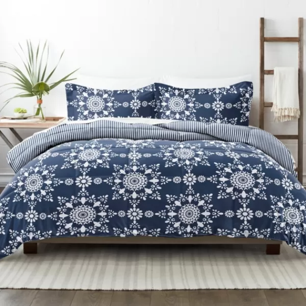 Comforters-Kirkland's Home Navy Daisy Medallion King 3-Pc. Comforter Set Blue