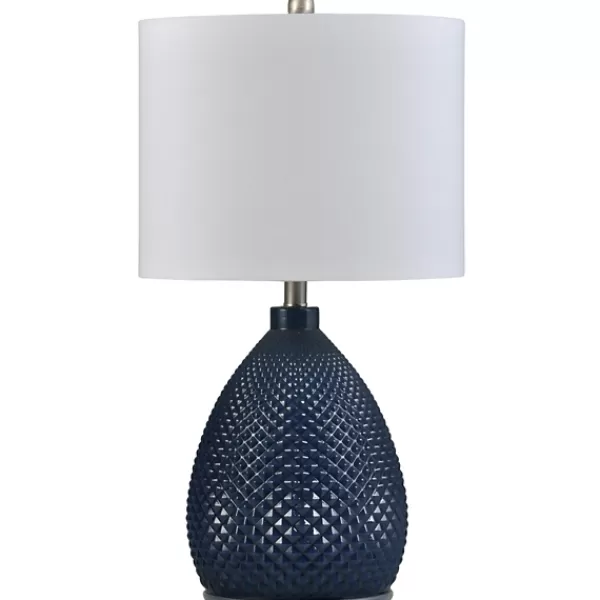 Table Lamps-Kirkland's Home Navy Diamond Cut Glass Table Lamp White