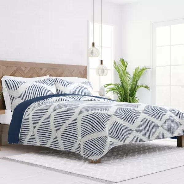 Quilts-Kirkland's Home Navy Diamond Line Reversible 2-Pc. Twin Quilt Set Blue/White