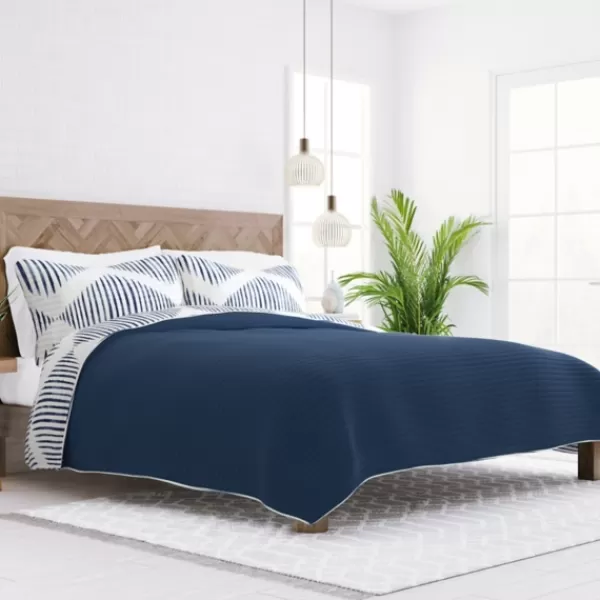 Quilts-Kirkland's Home Navy Diamond Line Reversible 2-Pc. Twin Quilt Set Blue/White
