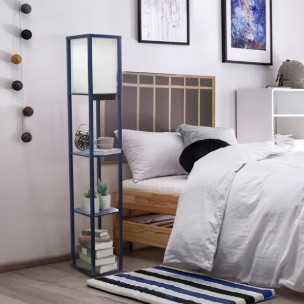 Floor Lamps-Kirkland's Home Navy Etagere Shelf Charging Floor Lamp Blue