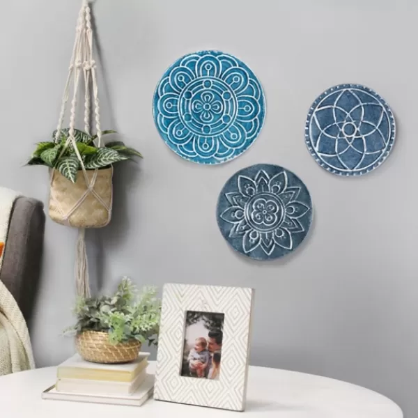 Wall Plaques-Kirkland's Home Navy Floral Metal Plate Wall Plaques, Set Of 3 Blue