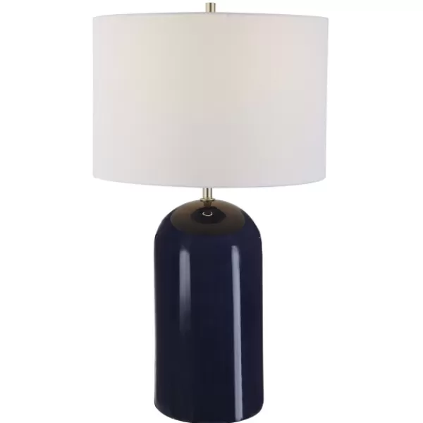 Table Lamps-Kirkland's Home Navy Glazed Ceramic Table Lamp White