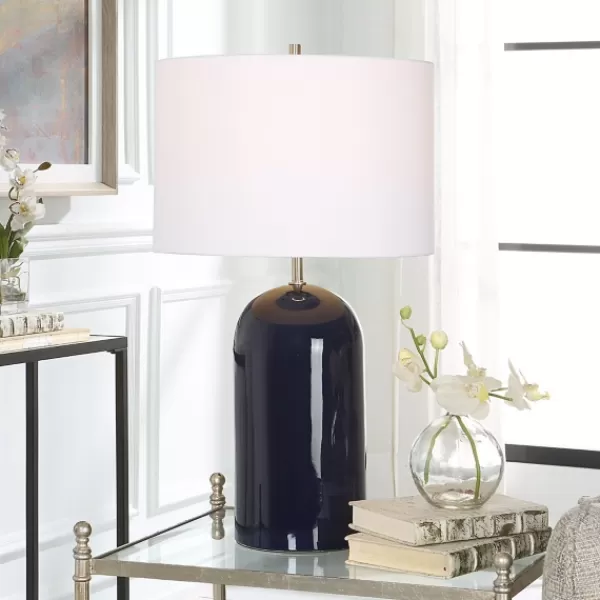 Table Lamps-Kirkland's Home Navy Glazed Ceramic Table Lamp White