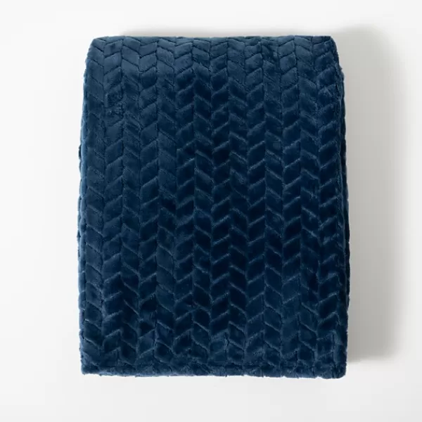 Blankets & Throws-Kirkland's Home Navy Heavenly Herringbone Plush Throw Blue