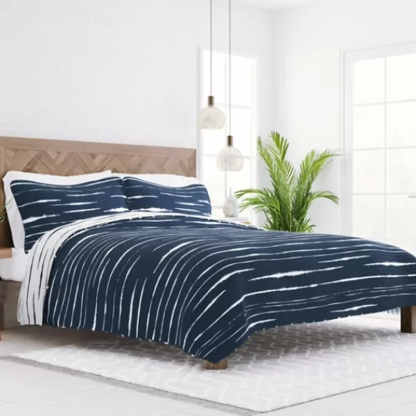 Quilts-Kirkland's Home Navy Linear Reversible 3-Pc. Queen Quilt Set Blue/White