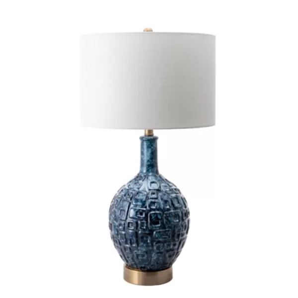Table Lamps-Kirkland's Home Navy Mod Square Pattern Table Lamp White